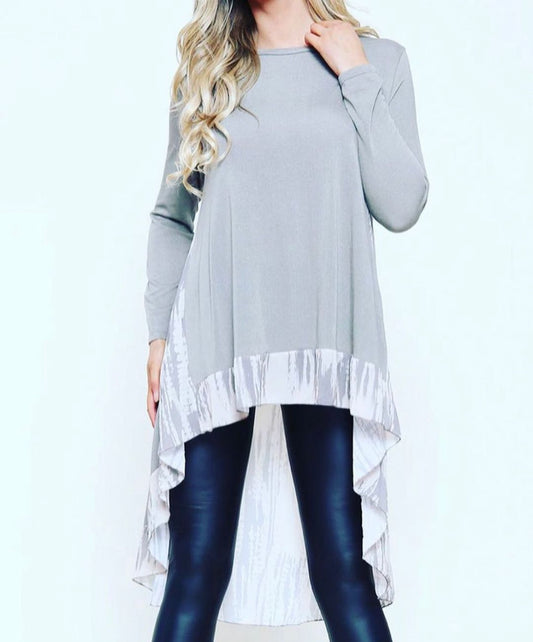 GREY CHIFFON BACK LONGLINE KNIT