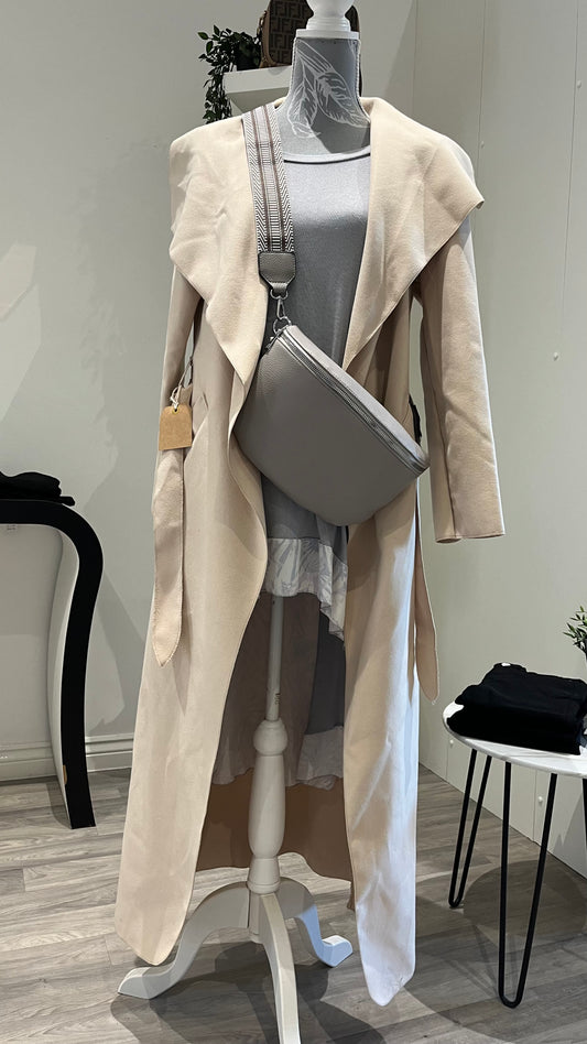 CREAM FULL LENGTH WATERFALL JACKET