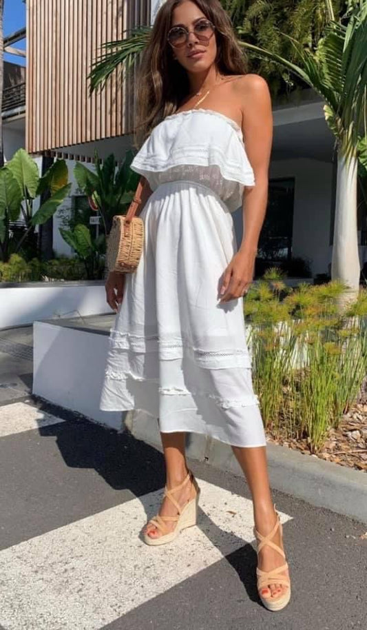 WHITE FRILL BANDEAU DRESS