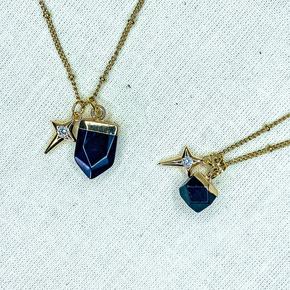 SHE IS - BLACK OBSIDIAN DUO KNECKLACE