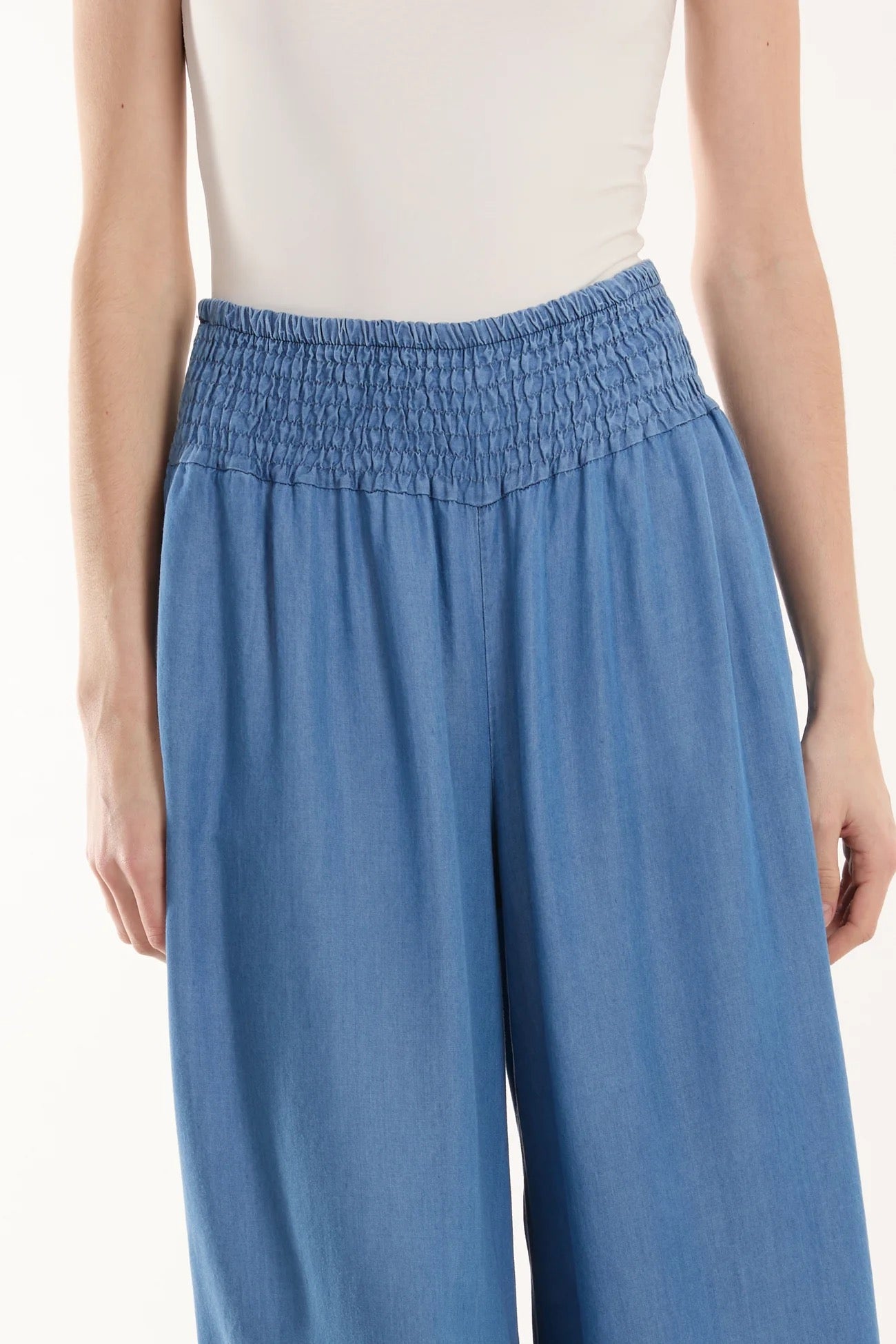 WIDE LEG DENIM POCKET TROUSERS