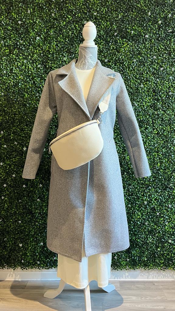 GREY BELTED LONGLINE COAT