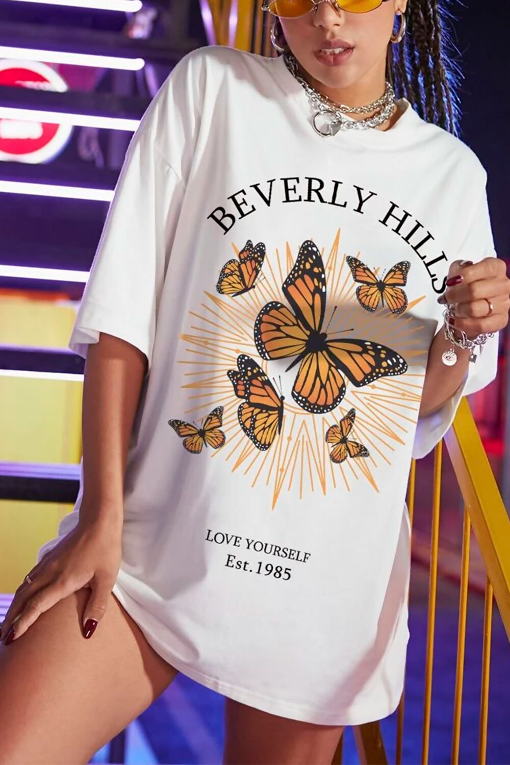 WHITE BEVERLY HILLS BUTTERFLY OVERSIZED T-SHIRT